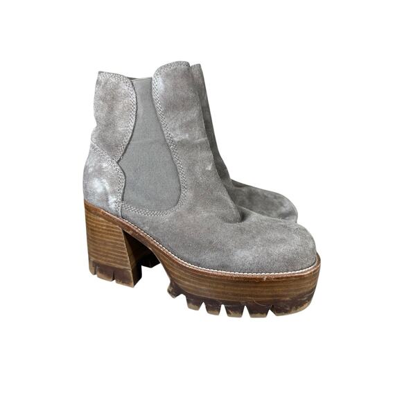 Jeffrey Campbell x Free People Grey Suede Chunky Heel Chelsea Boots 9M - Picture 7 of 11